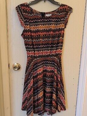Pinky Midi Dress L Multicolor Chevron Zigzag Sleeveless Boho